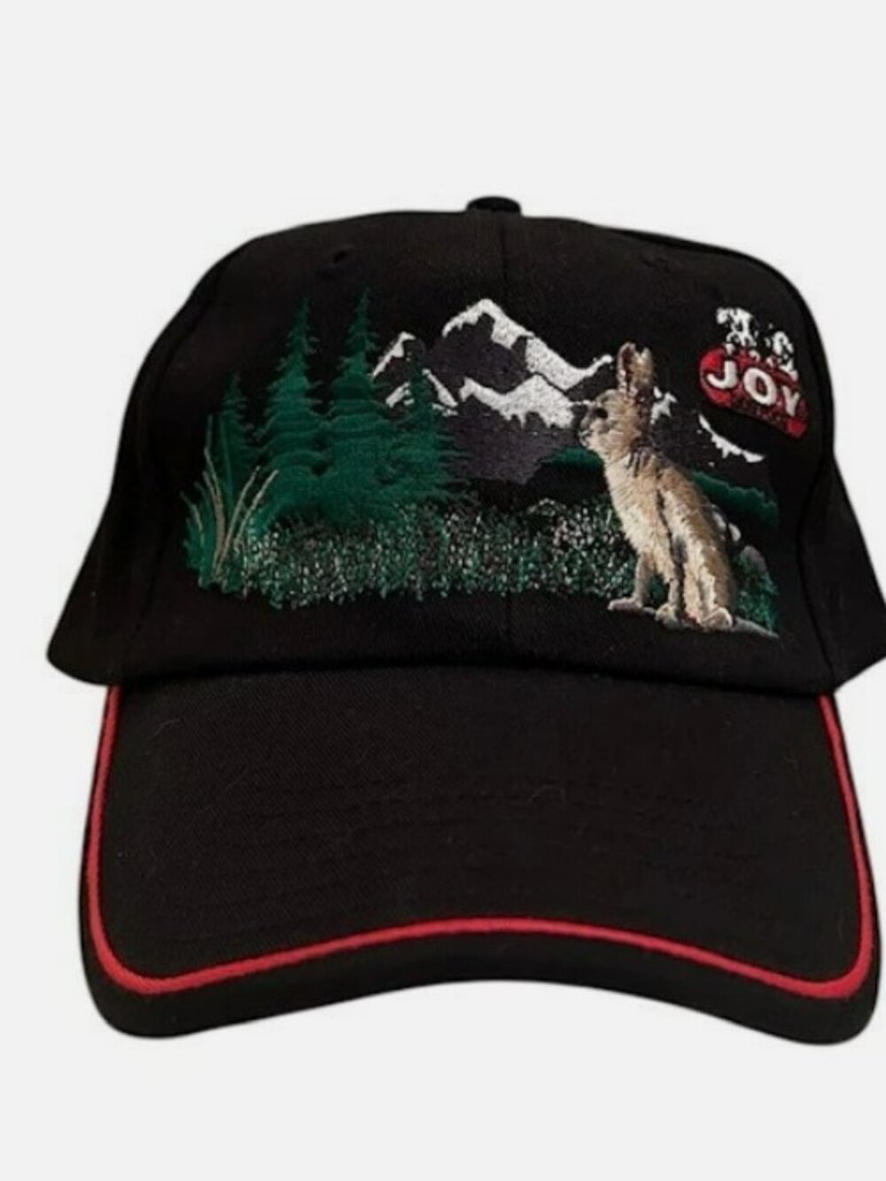 Vtg Joy Dog Food Hat Cap Strap Back Adjustable Embroidered Black Nature Hunting